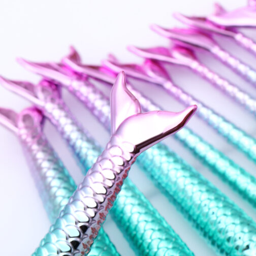 11pcs Makeup Brushes Kit – Mermaid Design, Synthetic Fiber, for Foundation, Eyeshadow, and More - Image 7