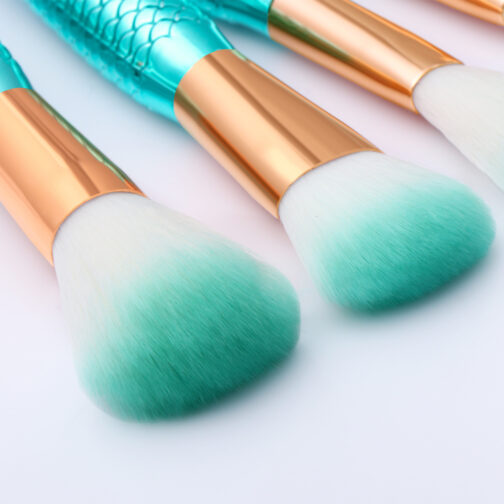 11pcs Makeup Brushes Kit – Mermaid Design, Synthetic Fiber, for Foundation, Eyeshadow, and More - Image 2